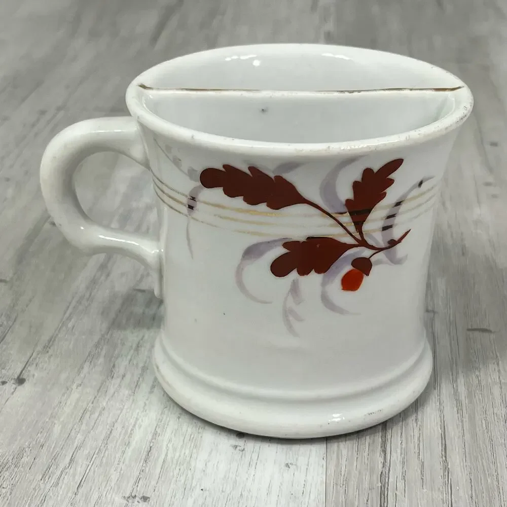 Antique Excelsior Hand Painted Porcelain Oak Leaf Acorn Shaving Scuttle Mug
